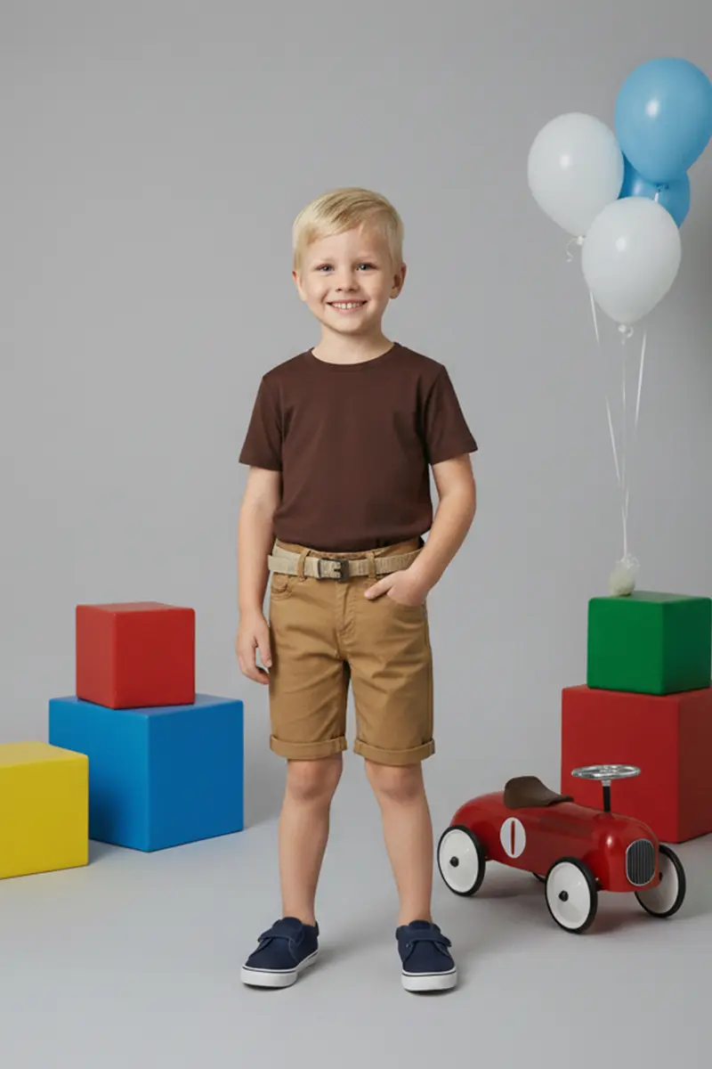 Boy's Camel Belted Shorts