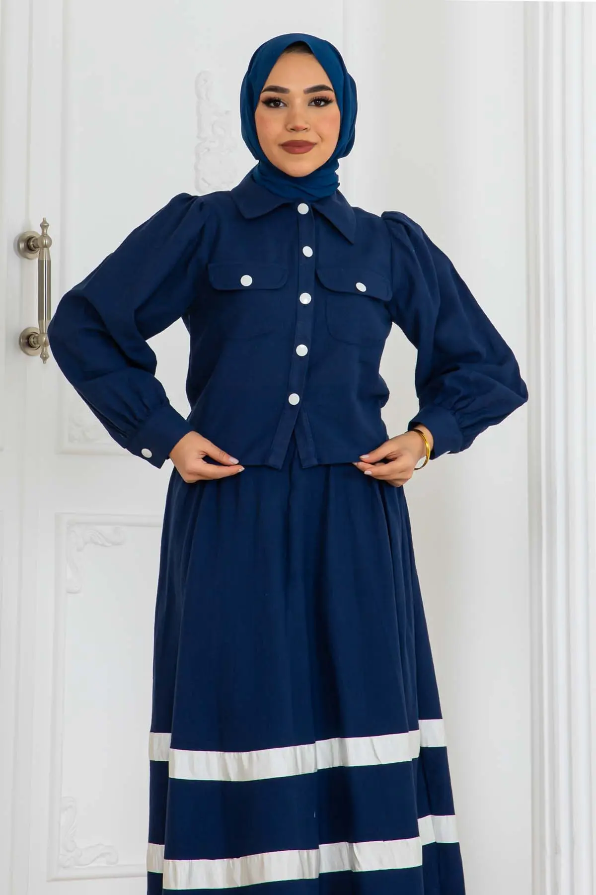 Linen Suit With Striped Skirt-detail