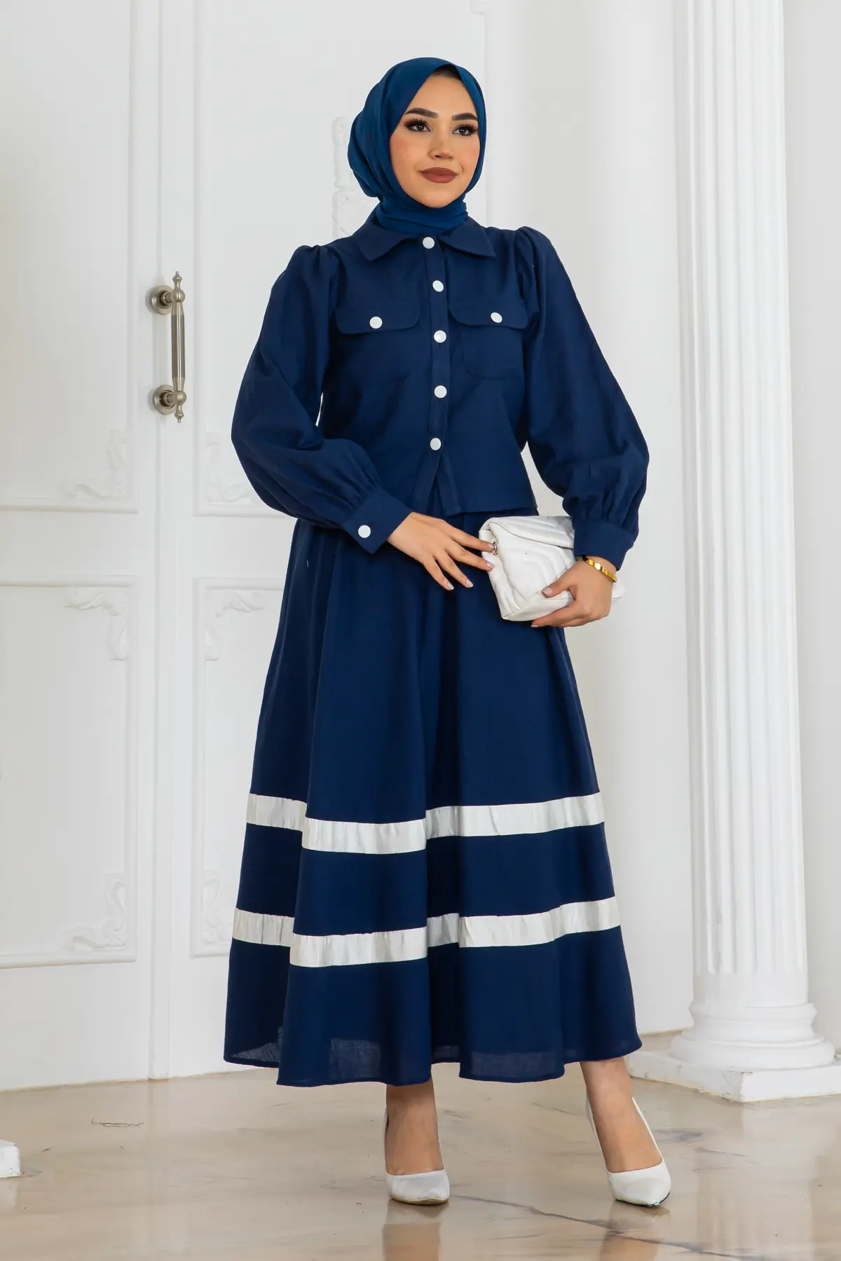 Linen Suit With Striped Skirt-detail