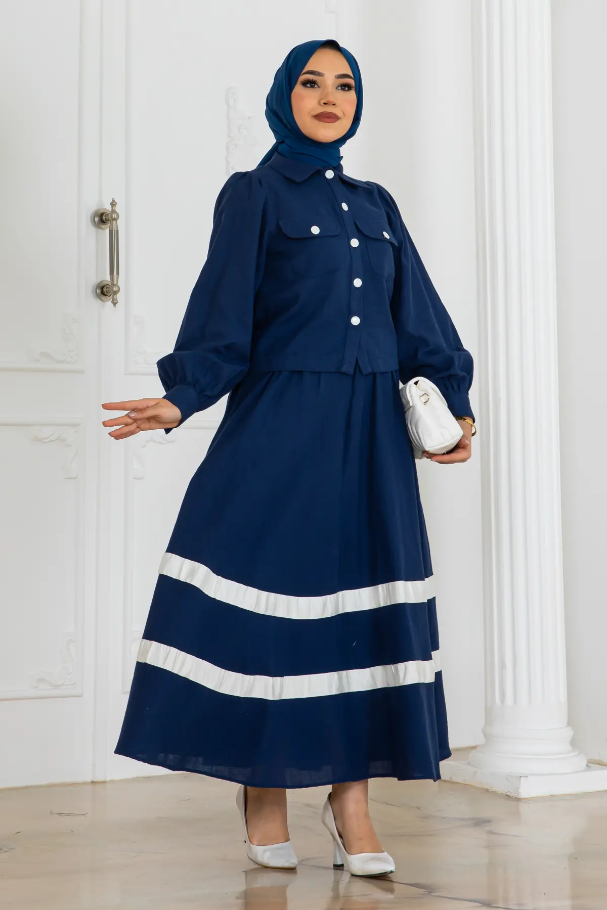 Linen Suit With Striped Skirt-detail