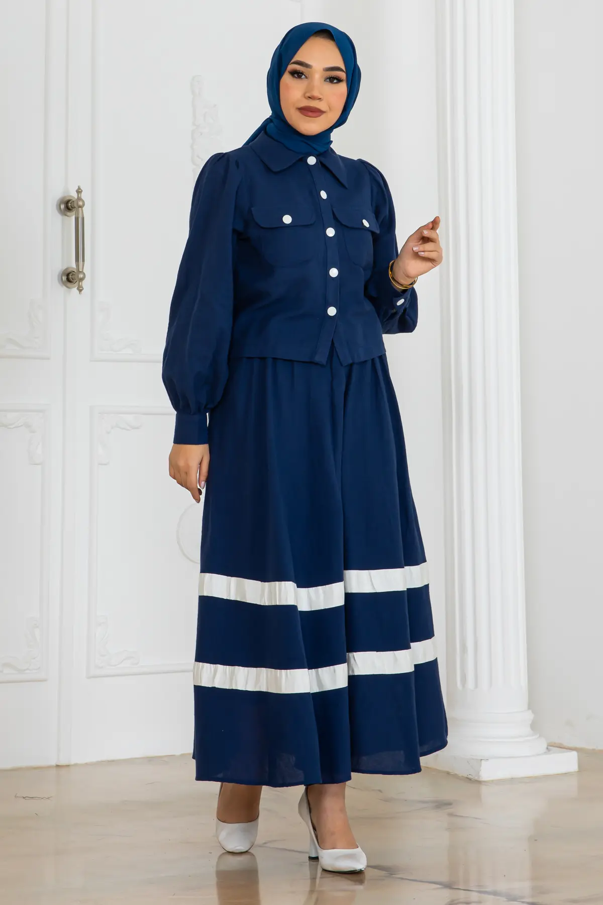 Linen Suit With Striped Skirt-detail