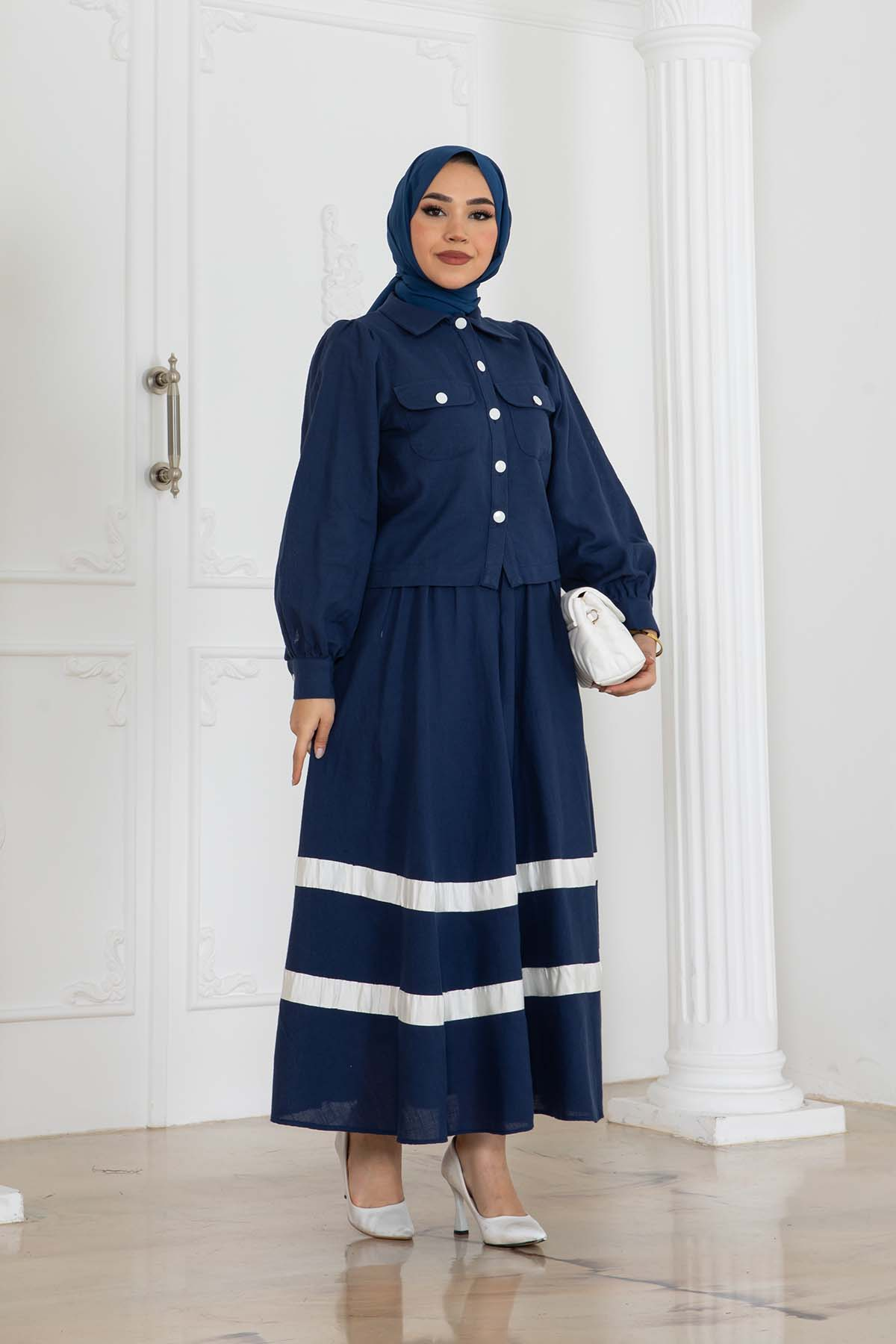 Linen Suit With Striped Skirt