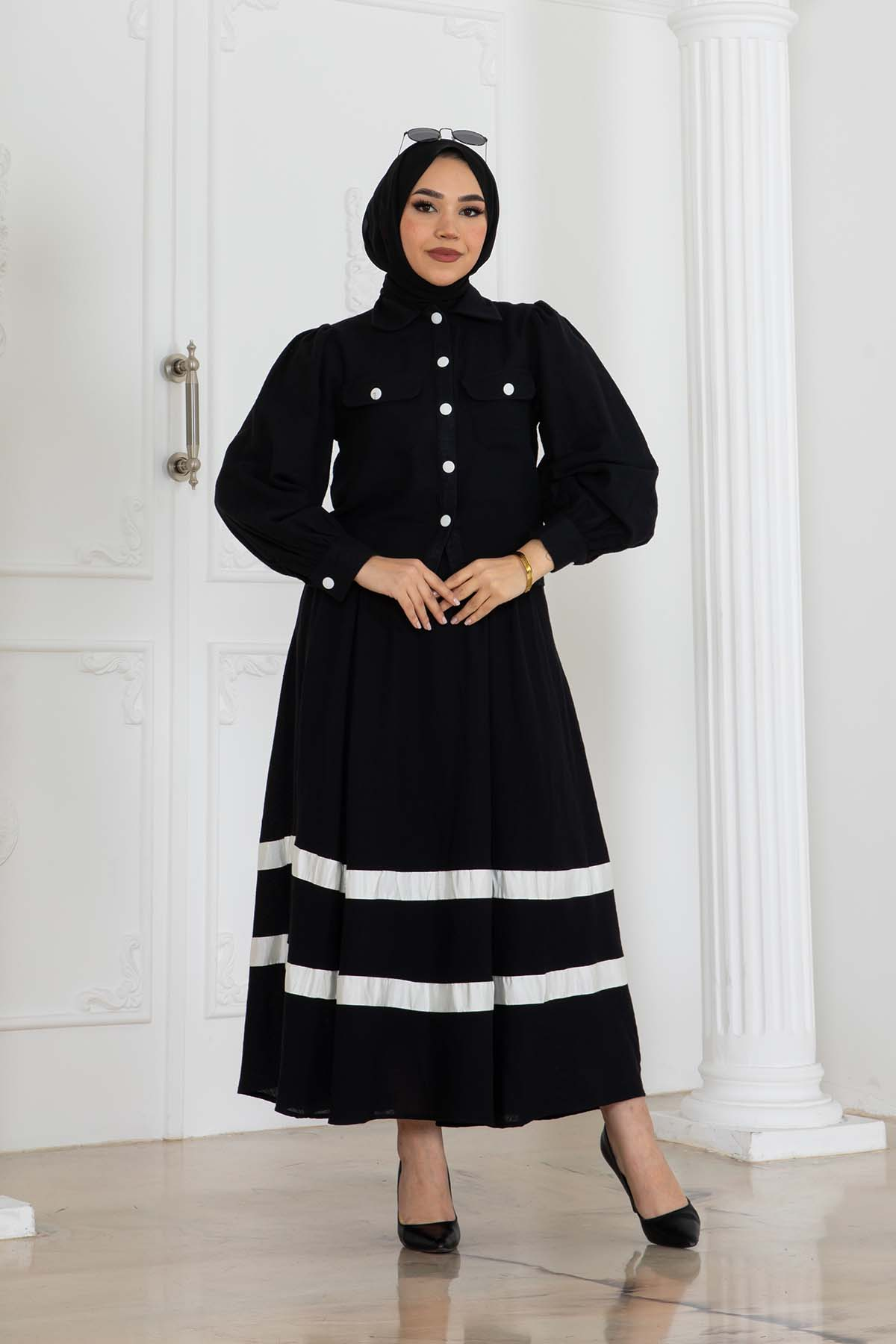 Linen Suit With Striped Skirt