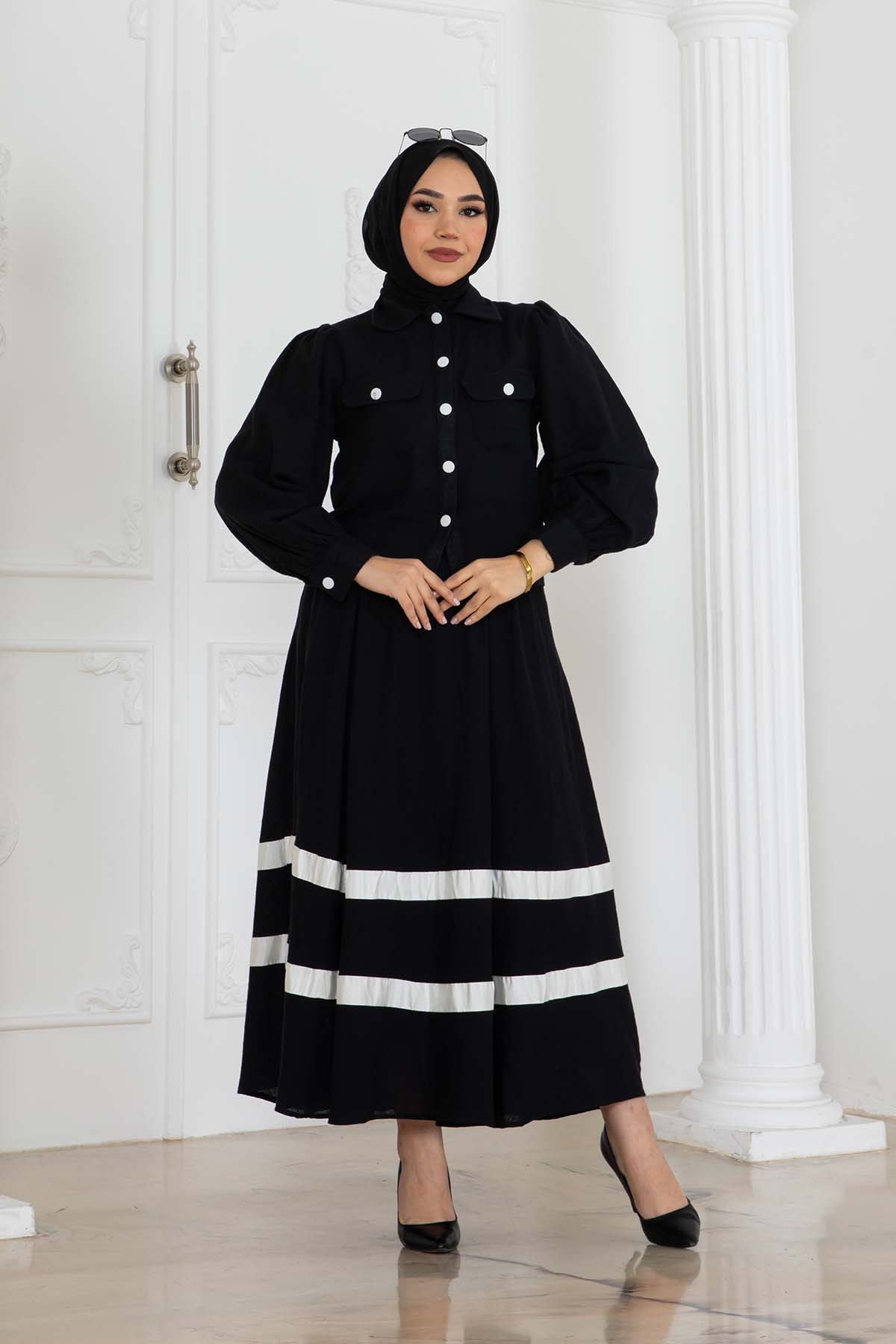 Linen Suit With Striped Skirt