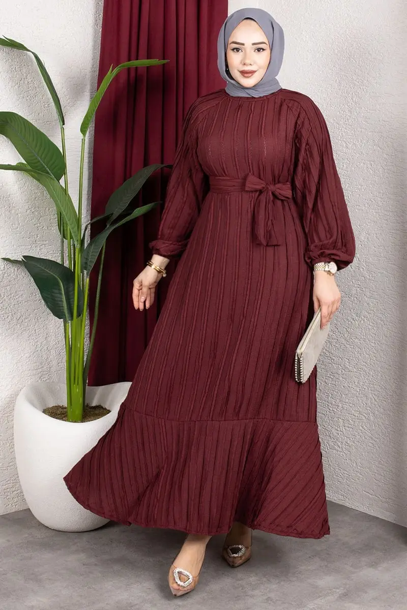 Eteği Fırfırlı Kuşaklı Elbise-detail