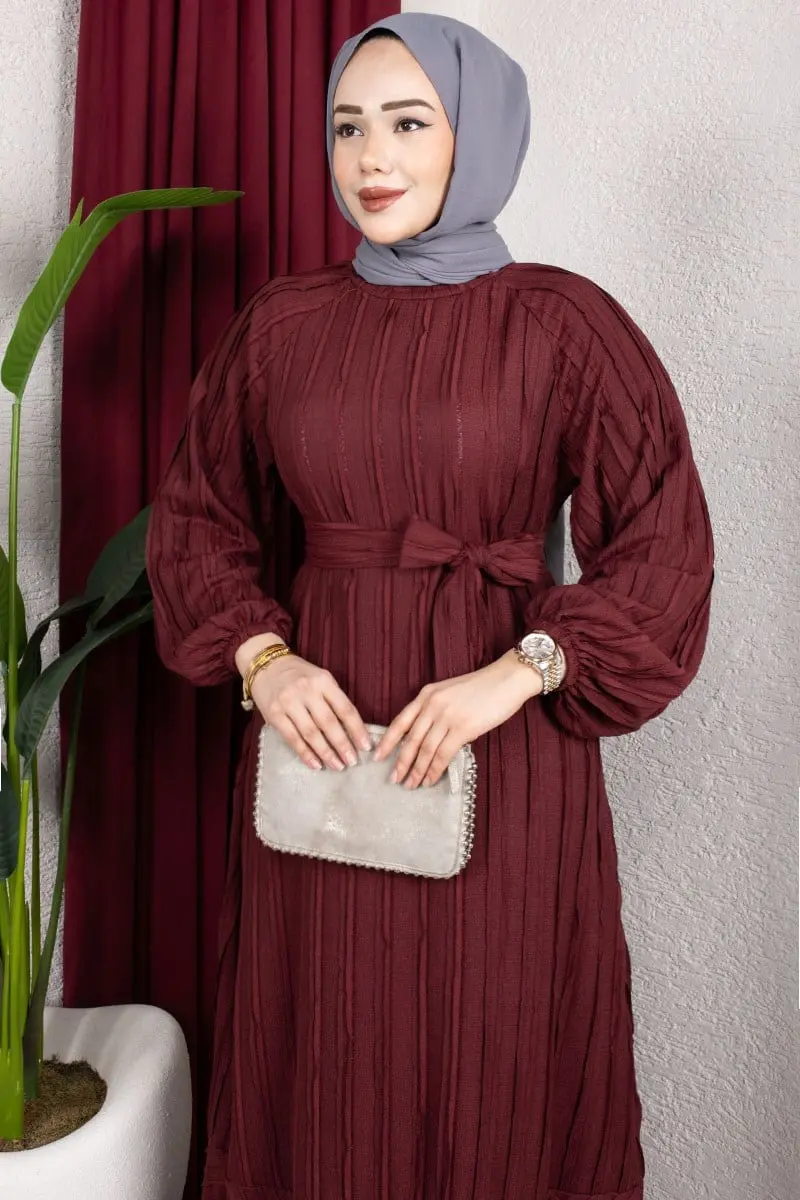 Eteği Fırfırlı Kuşaklı Elbise-detail