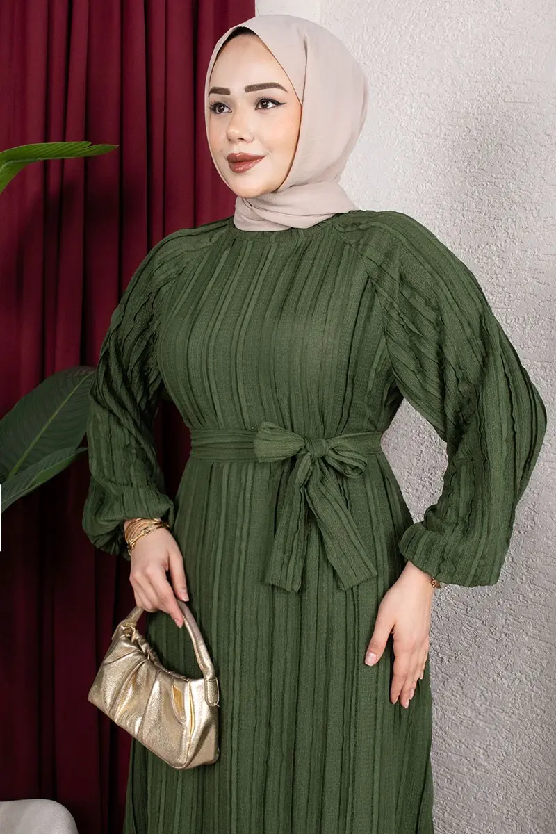 Eteği Fırfırlı Kuşaklı Elbise-detail