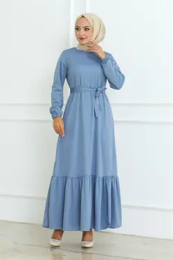 Eteği Fırfırlı Tesettür Elbise