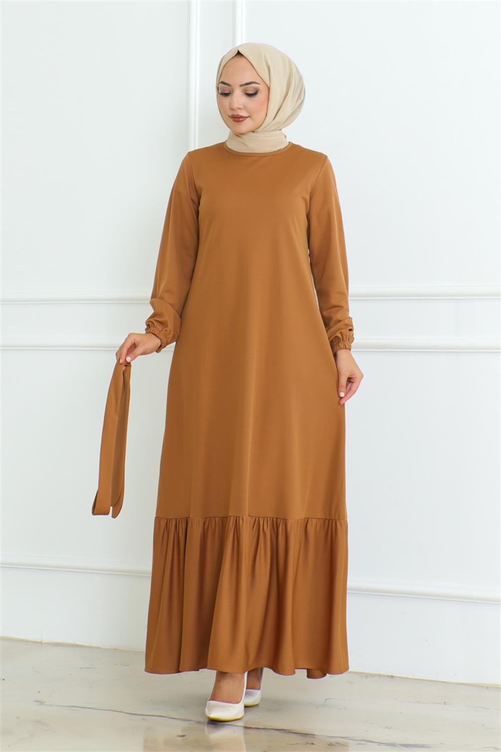 Eteği Fırfırlı Tesettür Elbise