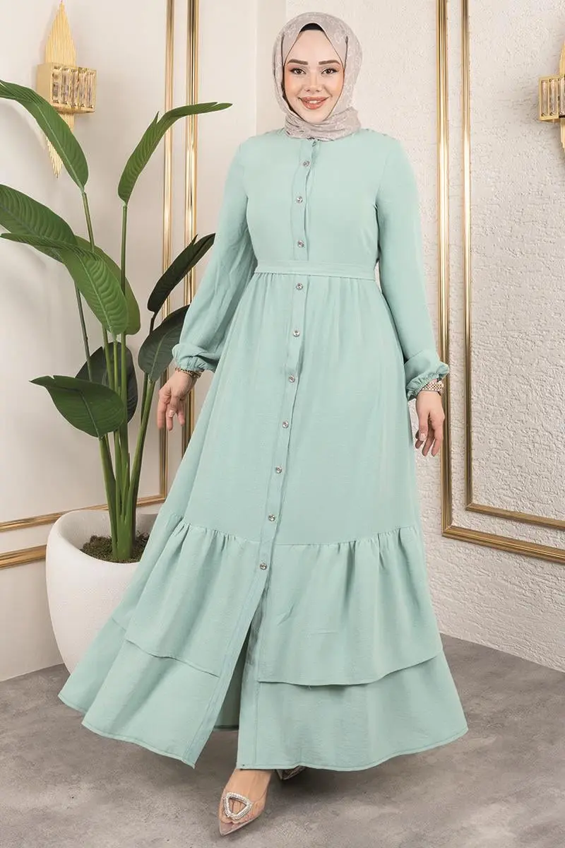 Eteği Katlı Aerobin Elbise Çagla Yeşili-detail