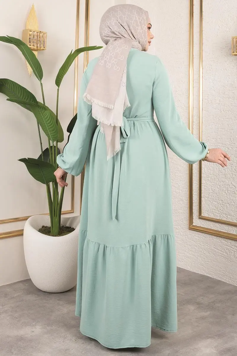 Eteği Katlı Aerobin Elbise Çagla Yeşili-detail