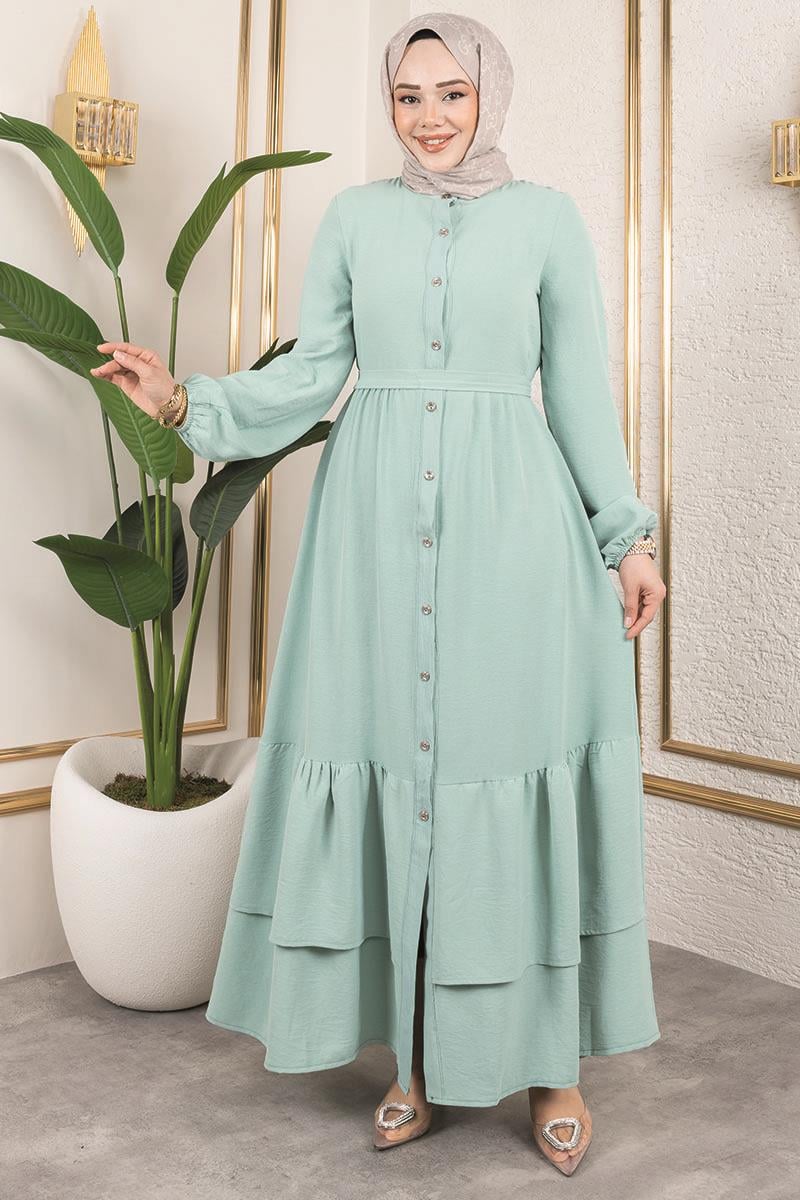 Eteği Katlı Aerobin Elbise Çagla Yeşili