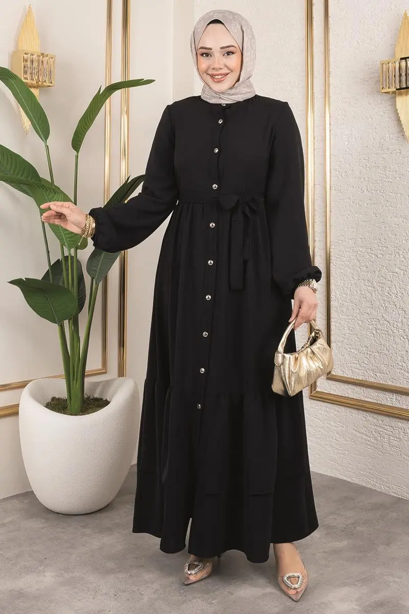 Eteği Katlı Aerobin Elbise Siyah-detail