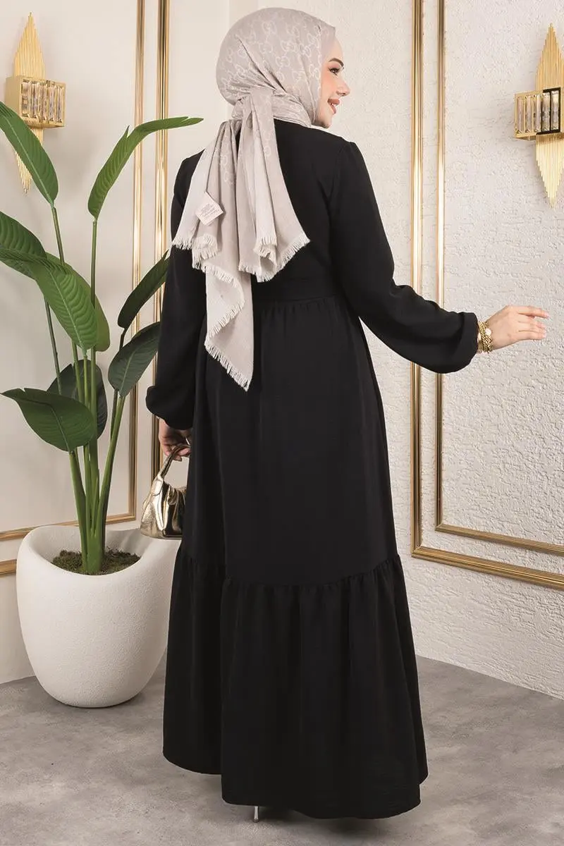 Eteği Katlı Aerobin Elbise Siyah-detail