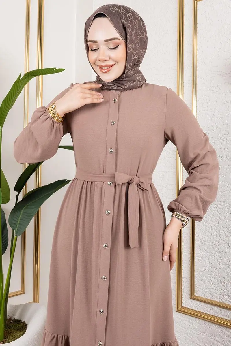 Eteği Katlı Aerobin Elbise Vizon-detail