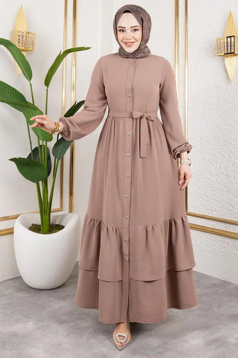 Eteği Katlı Aerobin Elbise Vizon-detail