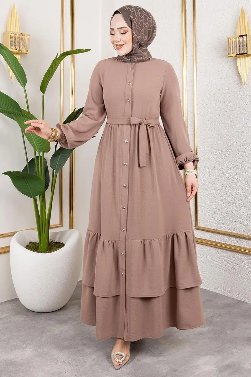 Eteği Katlı Aerobin Elbise Vizon-detail