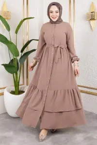 Eteği Katlı Aerobin Elbise Vizon