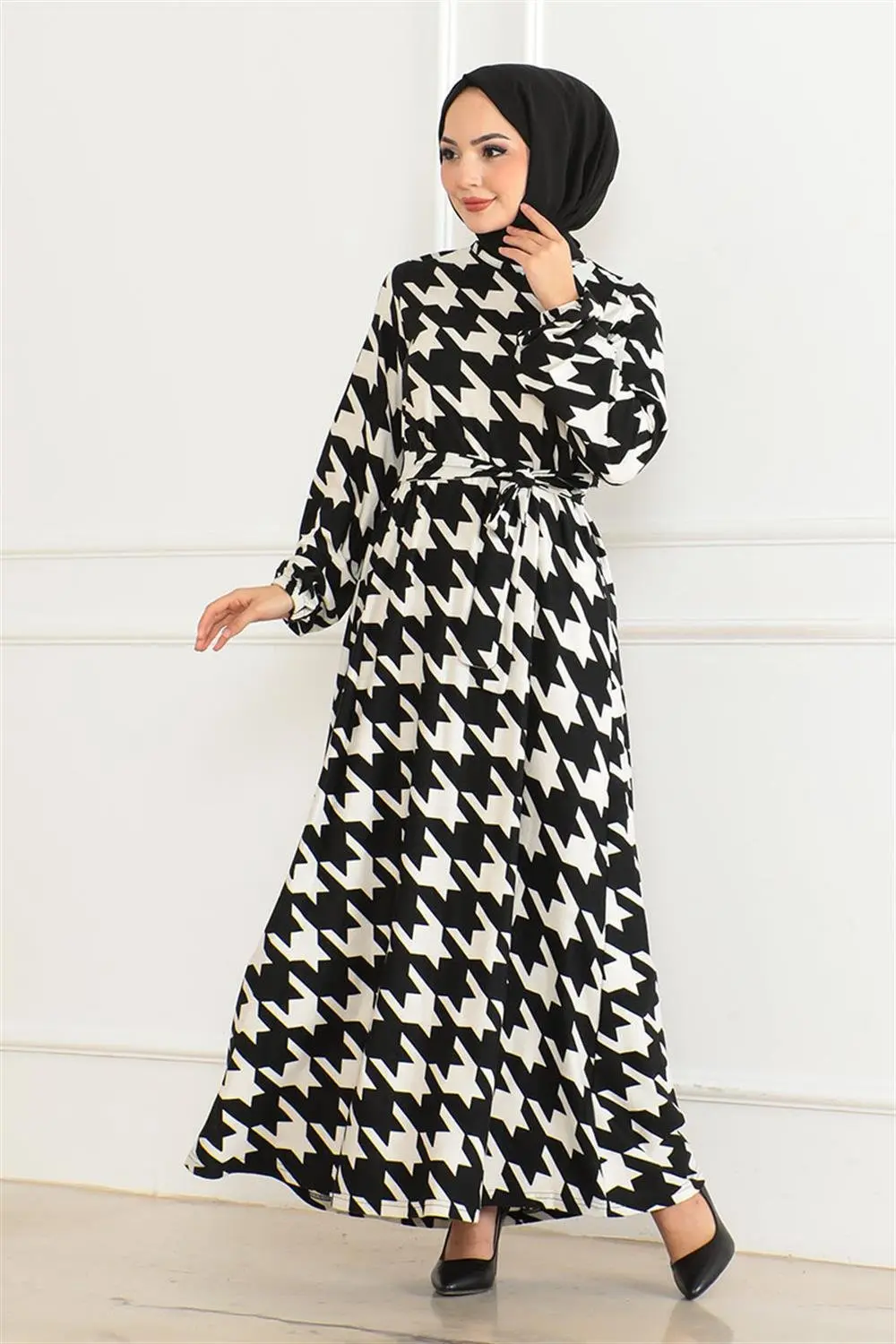 Eteği Kloş Desenli Elbise-detail