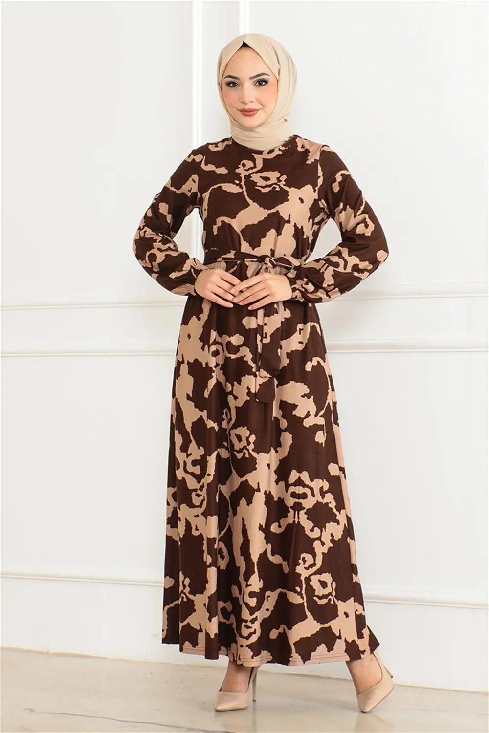 Eteği Kloş Desenli Elbise-detail