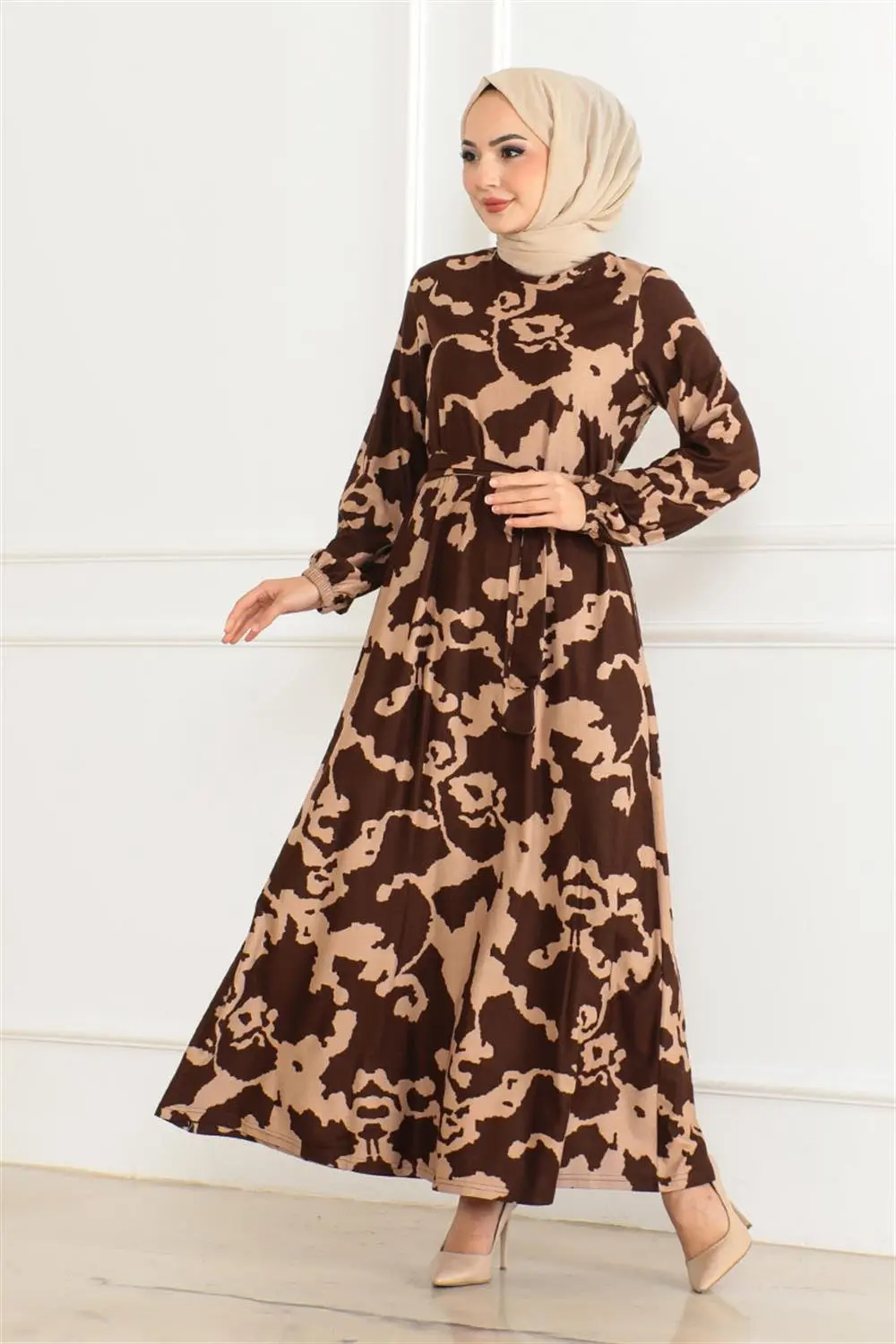 Eteği Kloş Desenli Elbise-detail