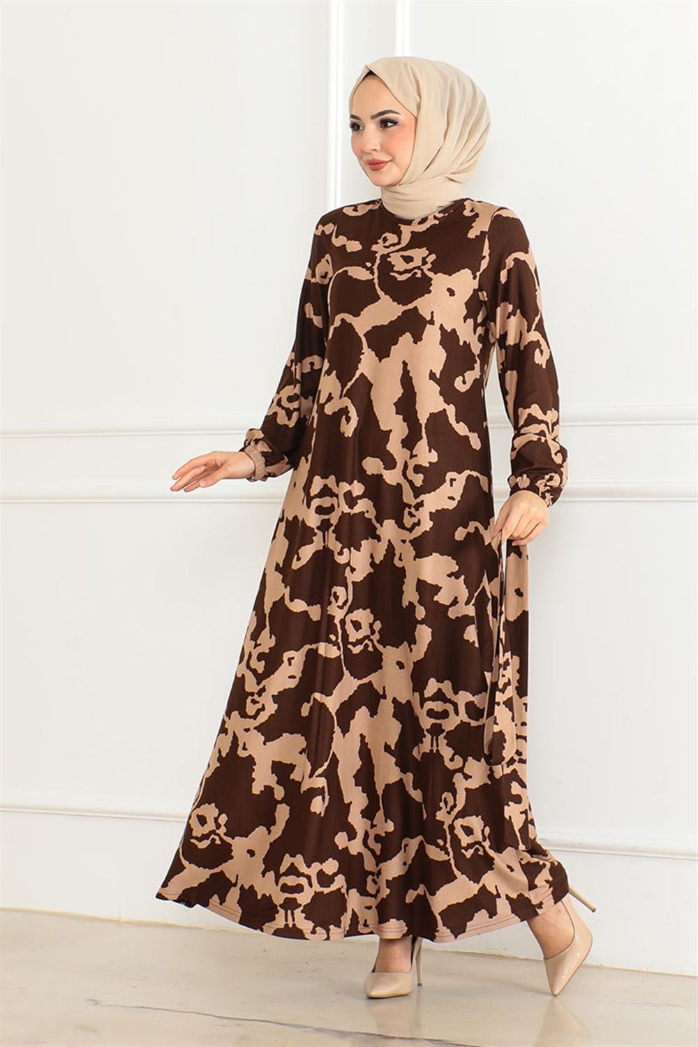 Eteği Kloş Desenli Elbise
