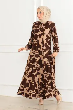 Eteği Kloş Desenli Elbise