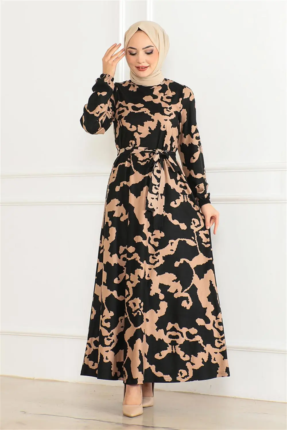 Eteği Kloş Desenli Elbise-detail