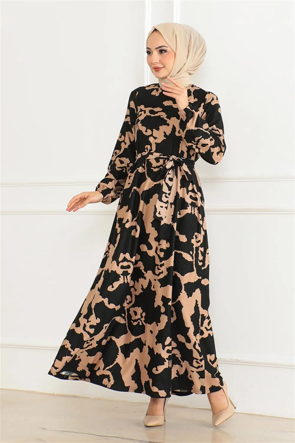 Eteği Kloş Desenli Elbise-detail