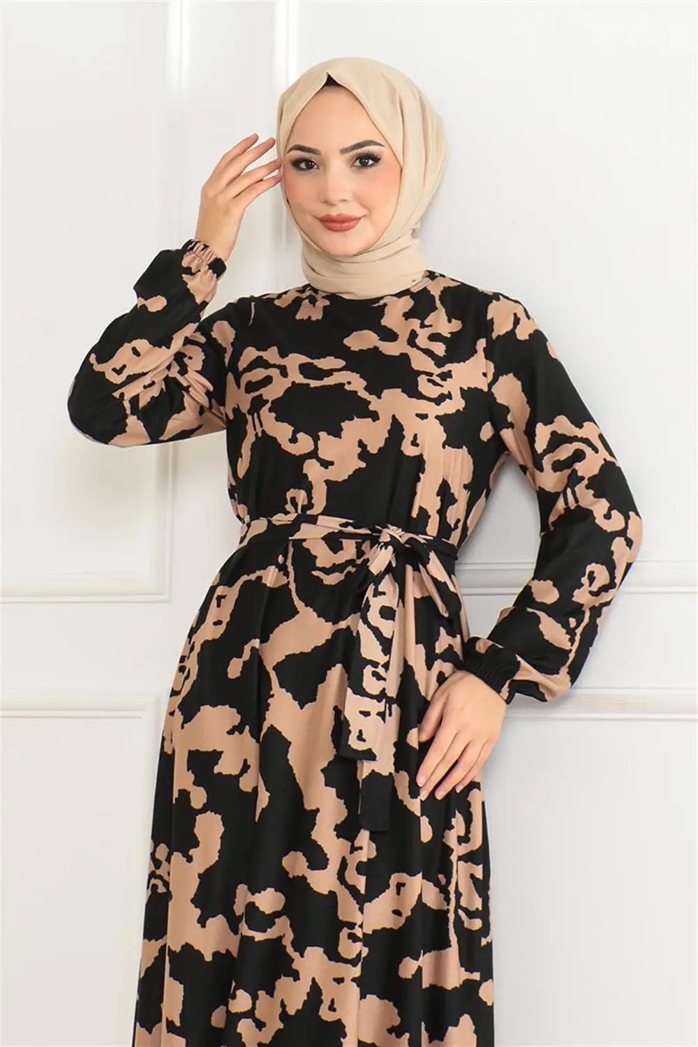 Eteği Kloş Desenli Elbise-detail