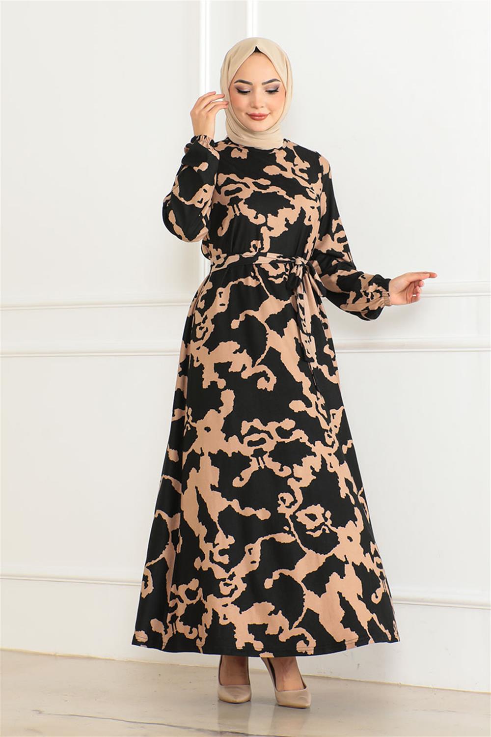 Eteği Kloş Desenli Elbise