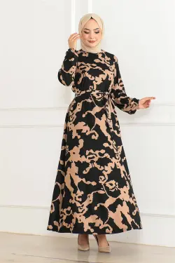 Eteği Kloş Desenli Elbise