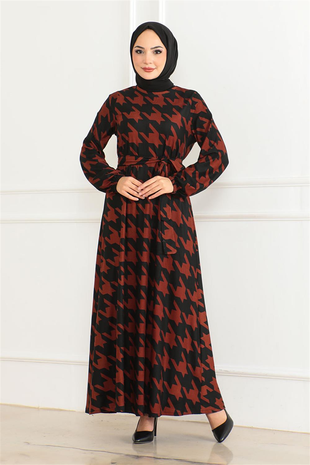 Eteği Kloş Desenli Elbise