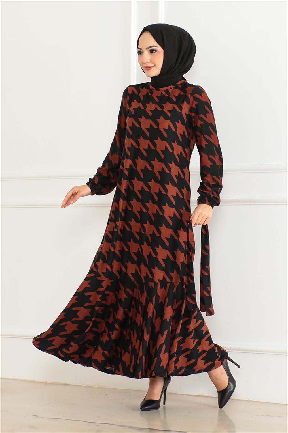 Patterned Dress With Flounce Skirt