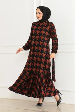 Patterned Dress With Flounce Skirt