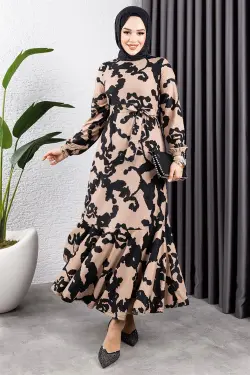 Patterned Dress With Flounce Skirt