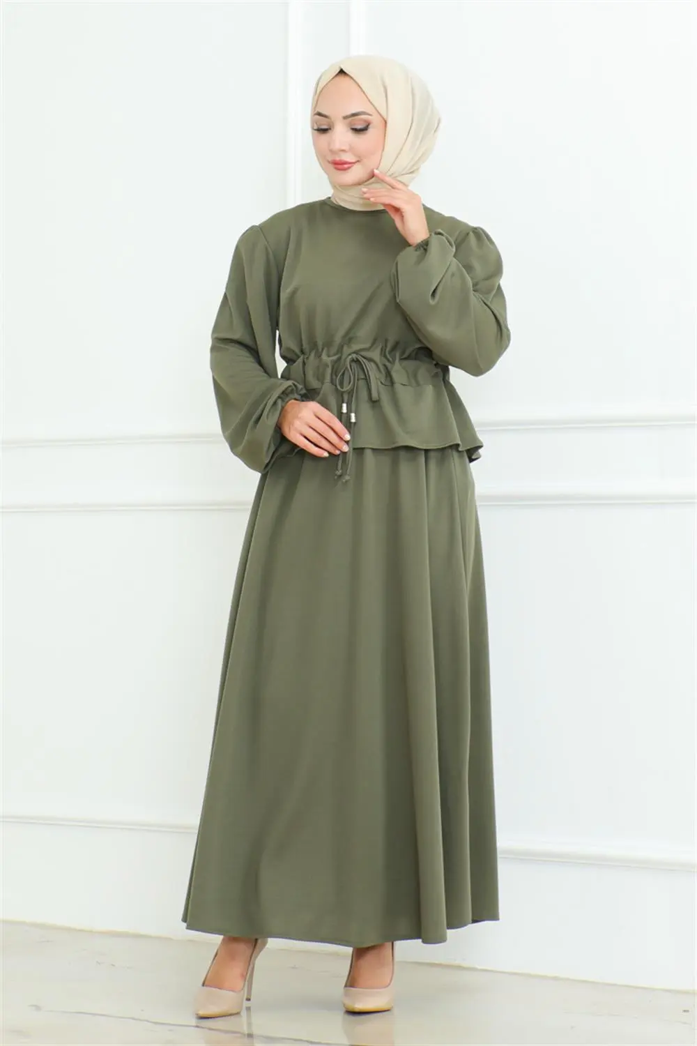 Etekli Tesettür Takım Haki-detail
