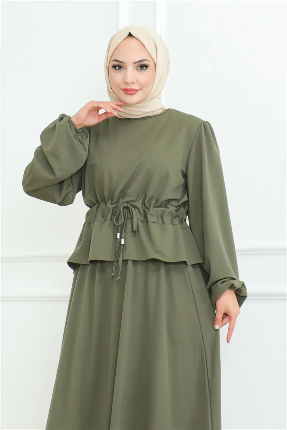 Etekli Tesettür Takım Haki-detail