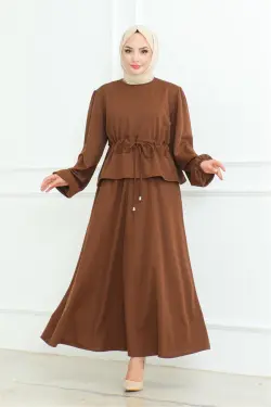 Etekli Tesettür Takım Kahverengi