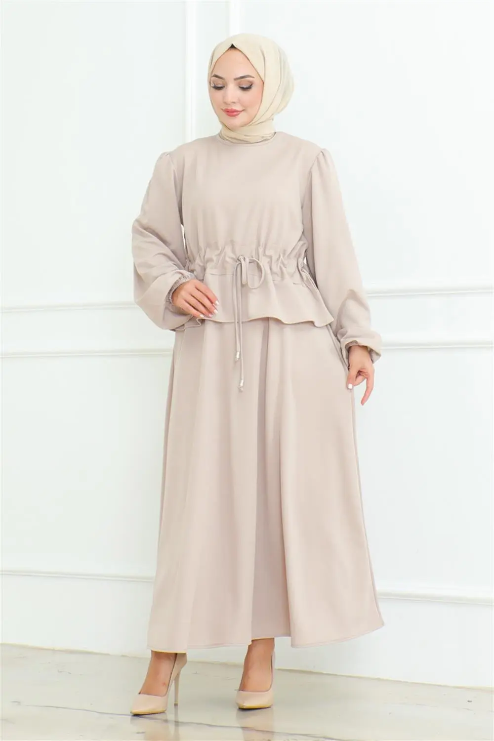 Etekli Tesettür Takım Vizon-detail