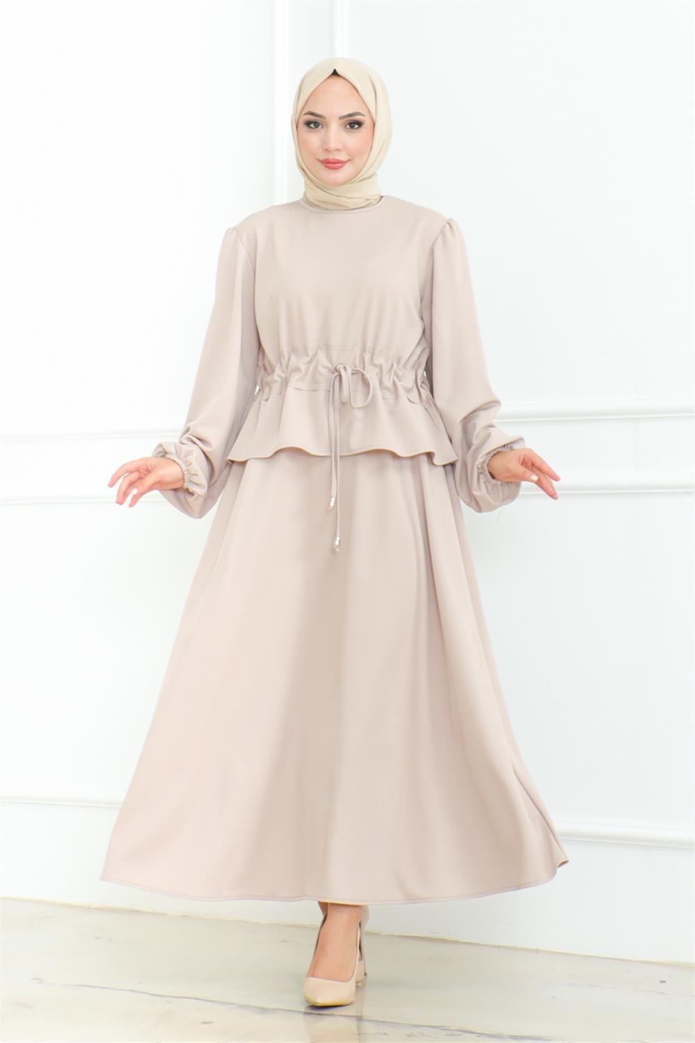 Etekli Tesettür Takım Vizon