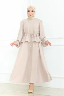 Etekli Tesettür Takım Vizon