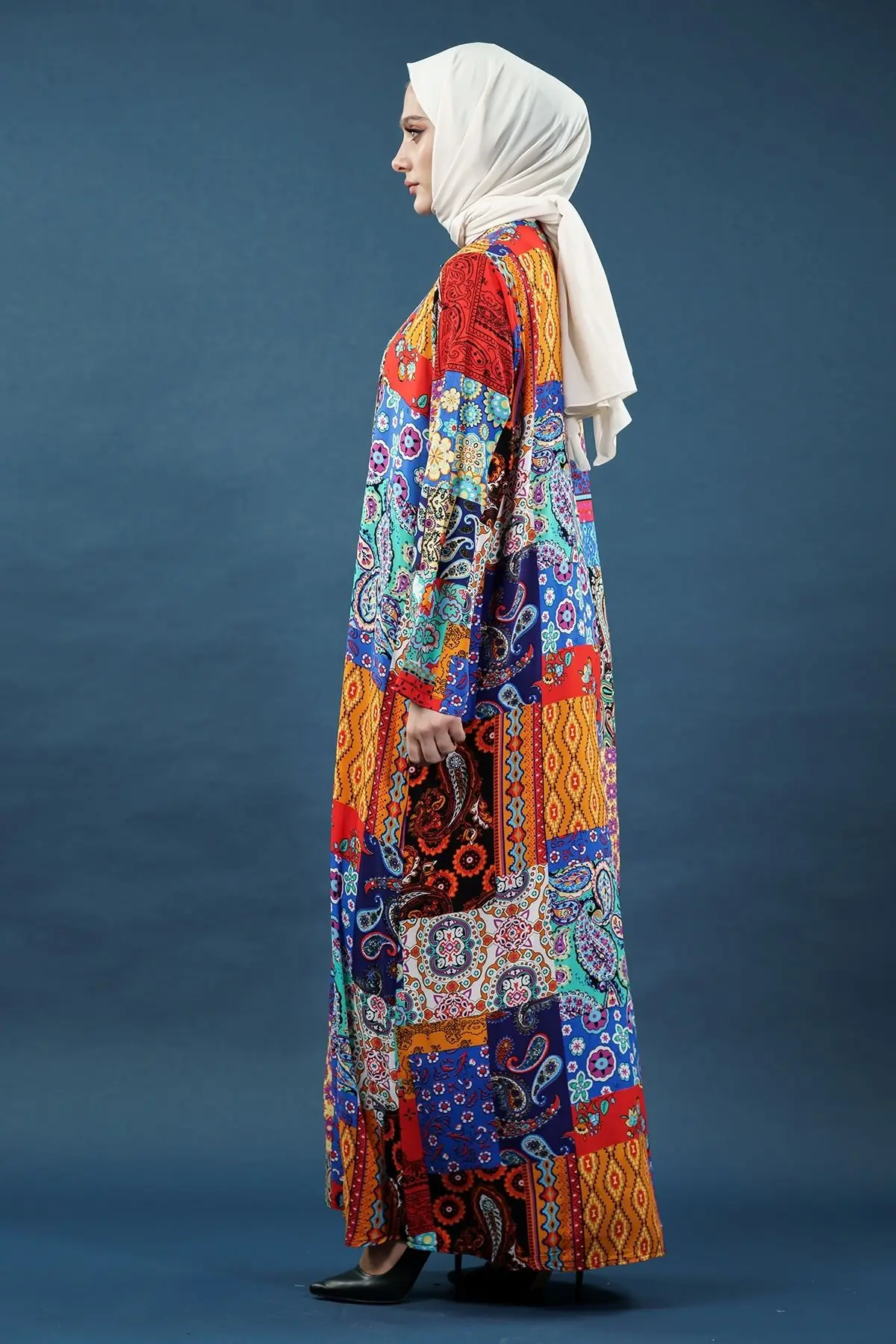 Etnik Desen Çok Renkli Gömlek Elbise-detail