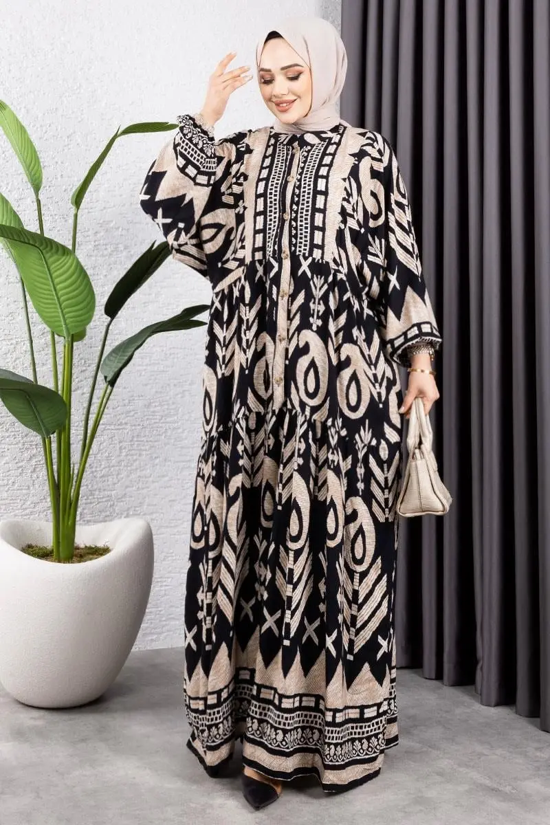 Ethnic Pattern Viscose Dress