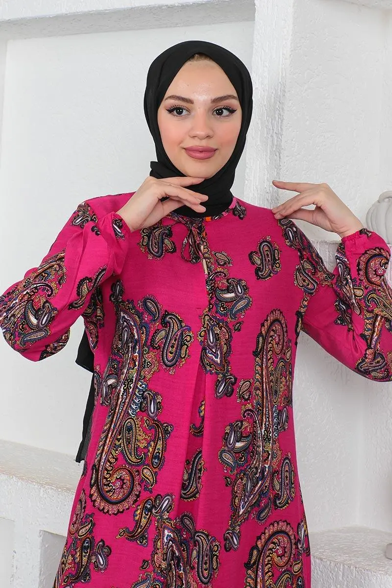 Ethnic Patterned Model Hijab Dress-detail
