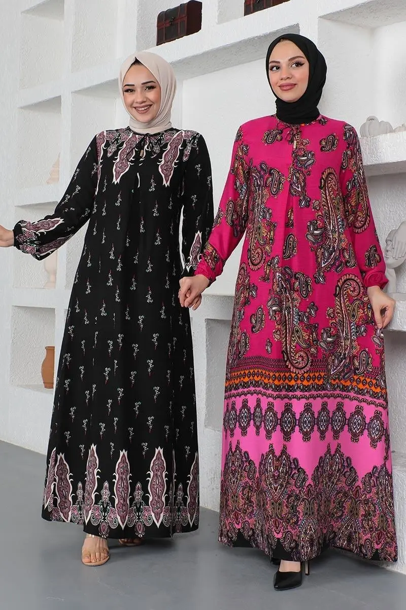 Ethnic Patterned Model Hijab Dress-detail