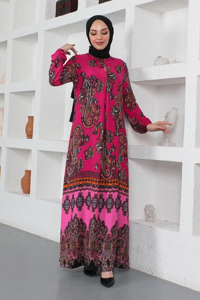 Ethnic Patterned Model Hijab Dress-detail