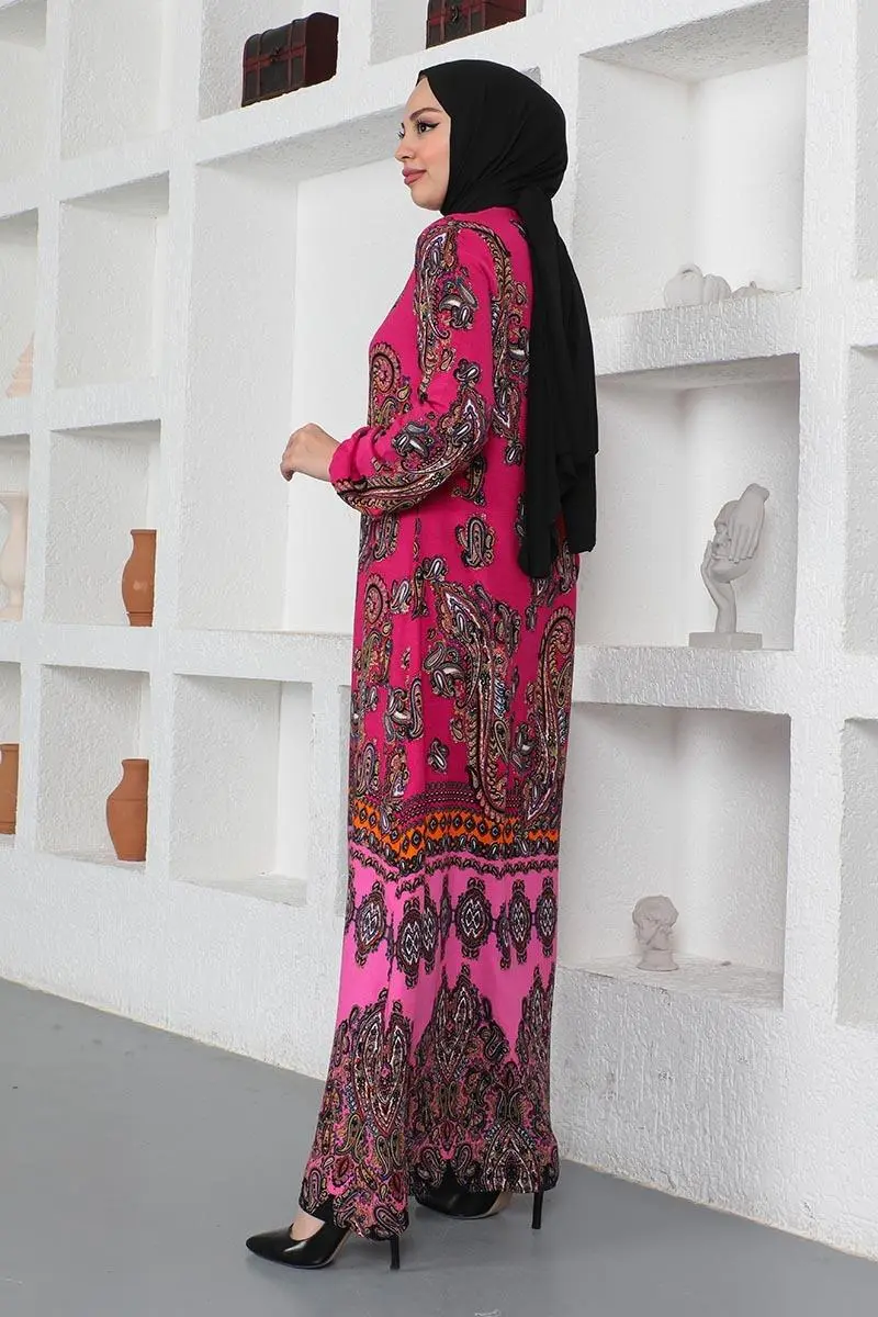 Ethnic Patterned Model Hijab Dress-detail