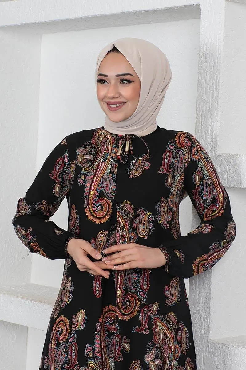 Ethnic Patterned Model Hijab Dress-detail