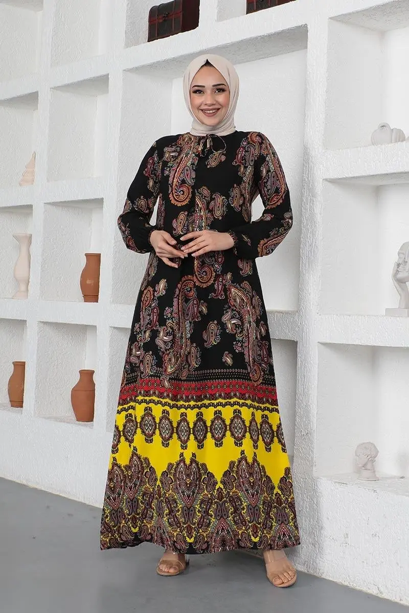 Ethnic Patterned Model Hijab Dress-detail